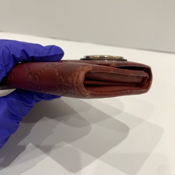 Gucci Red Lovely Heart Guccissima Long Wallet Sku#85603(Gently used,color fading - Picture 4 of 16